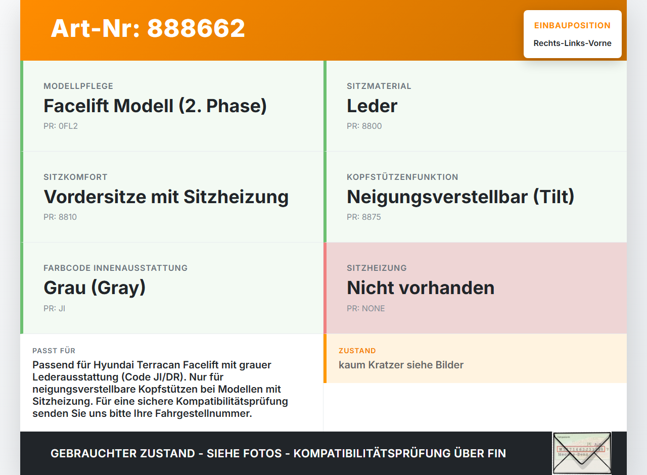 Hyundai Terracan 04-06 Kopfstütze für Beifahrer Sitz Rechts oder Links Vorne Hyundai Terracan 04-06 30.03.2006... Vorschau 3