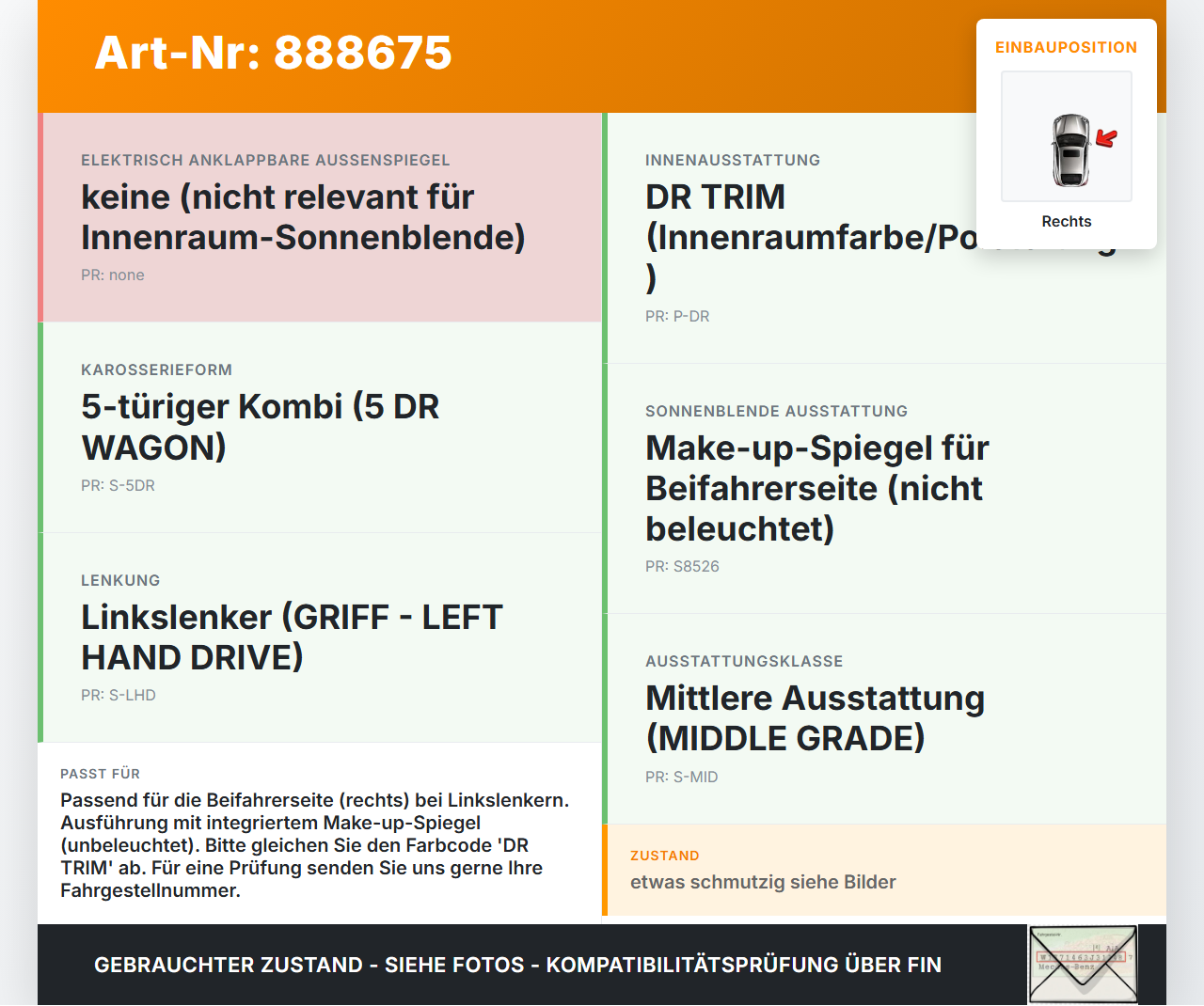 Hyundai Terracan 04-06 Sonnenblende Rechts für Beifahrer Hyundai Terracan 04-06 30.03.2006 gebraucht Vorschau 3