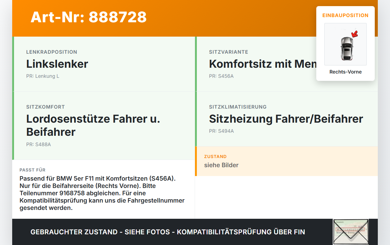 BMW F11 530dx 10-14 Relais Stellmotor für Elektr. Sitzverstellung Rechts Vorne BMW F11 530dx 10-14 09.06.2011... Vorschau 3