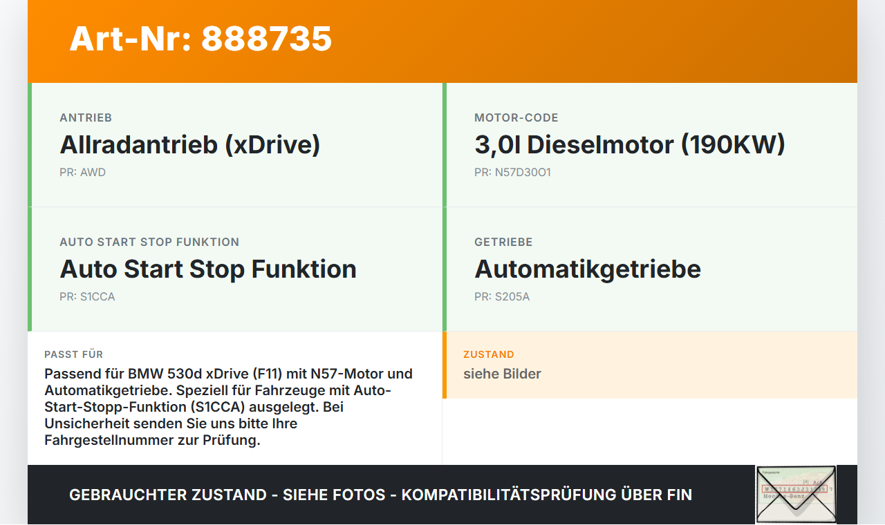 BMW F11 530dx 10-14 3,0 190KW Autom Anlasser Starter BMW F11 530dx 10-14 09.06.2011 8515900 12418515900 8506657... Vorschau 3