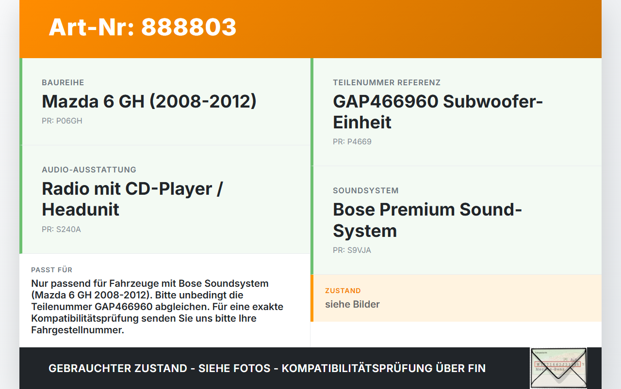 Mazda 6 GH 08-12 Lautsprecher Subwoofer Orig. Bose Mazda 6 GH 08-12 31.05.2010 GAP466960 gebraucht Vorschau 3