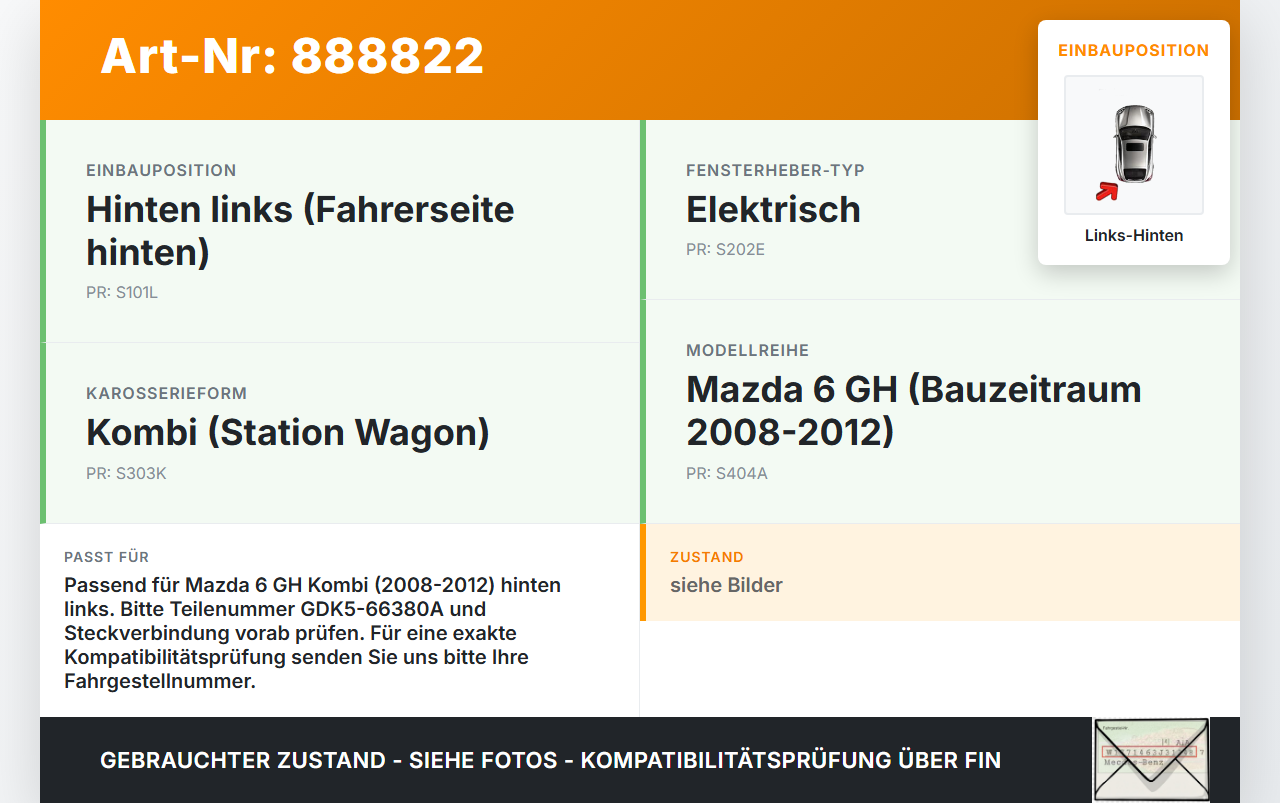 Mazda 6 GH 08-12 Kombi Fensterheberschalter Schalter Links Hinten Mazda 6 GH 08-12 31.05.2010 GDK5-66380A... Vorschau 3