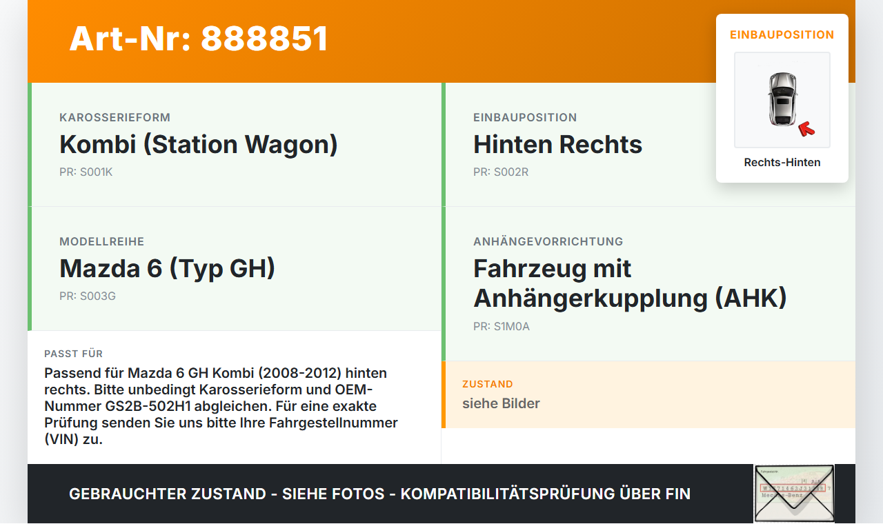Mazda 6 GH 08-12 Kombi Halter Träger Aufnahme Führung für Stoßstange Rechts Hinten Mazda 6 GH 08-12 31.05.2010... Vorschau 3