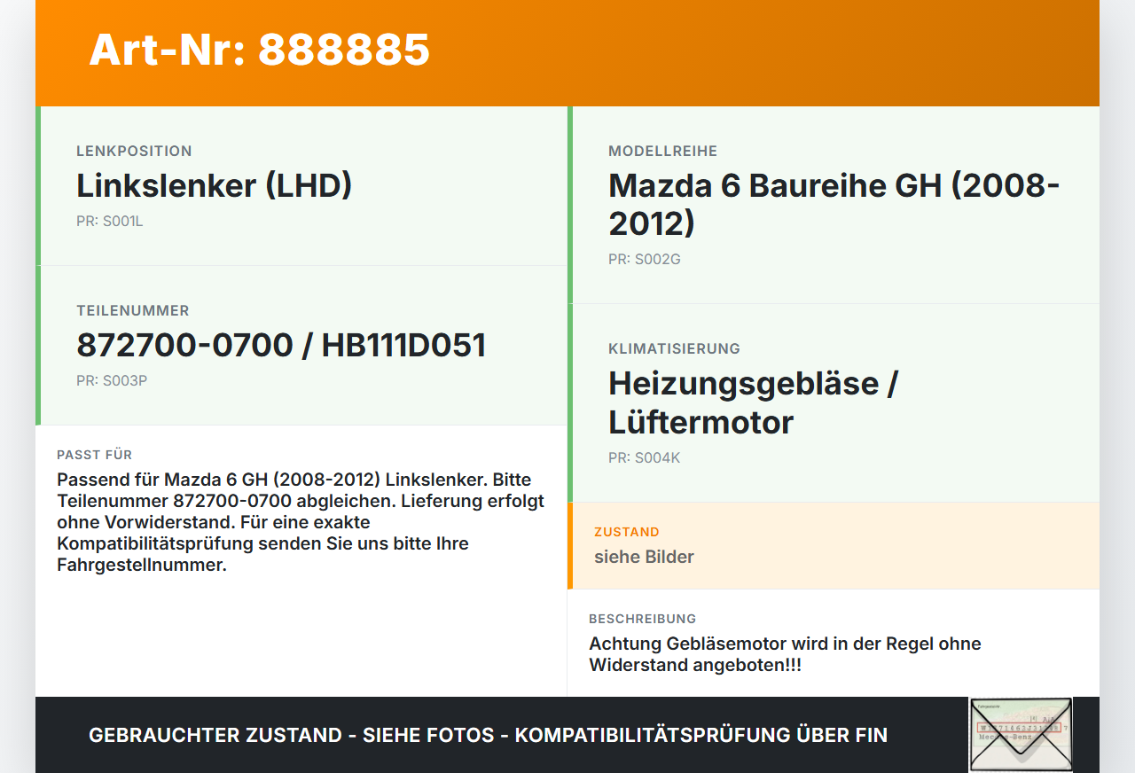 Mazda 6 GH 08-12 Gebläsemotor Lüftermotor Heizungsgebläse Mazda 6 GH 08-12 31.05.2010 872700-0700 HB111D051 gebraucht Vorschau 3