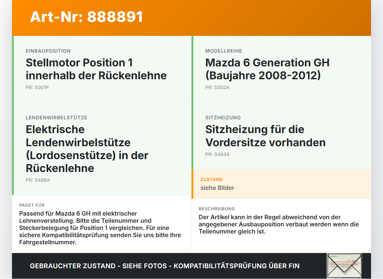 Mazda 6 GH 08-12 Luftklappenstellmotor Stellmotor Pos.1 Mazda 6 GH 08-12 31.05.2010 gebraucht Vorschau 3