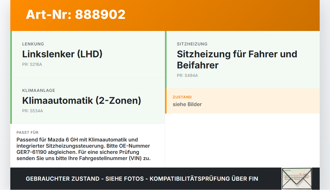 Mazda 6 GH 08-12 Bedienteil Bedienelement Heizung Klimabedienteil Mazda 6 GH 08-12 31.05.2010 GER7-61190 T1014731P... Vorschau 3