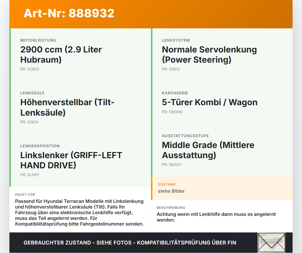Hyundai Terracan 04-06 Höhenverstellung für Lenksäule Hyundai Terracan 04-06 30.03.2006 56300H-1004 gebraucht Vorschau 3