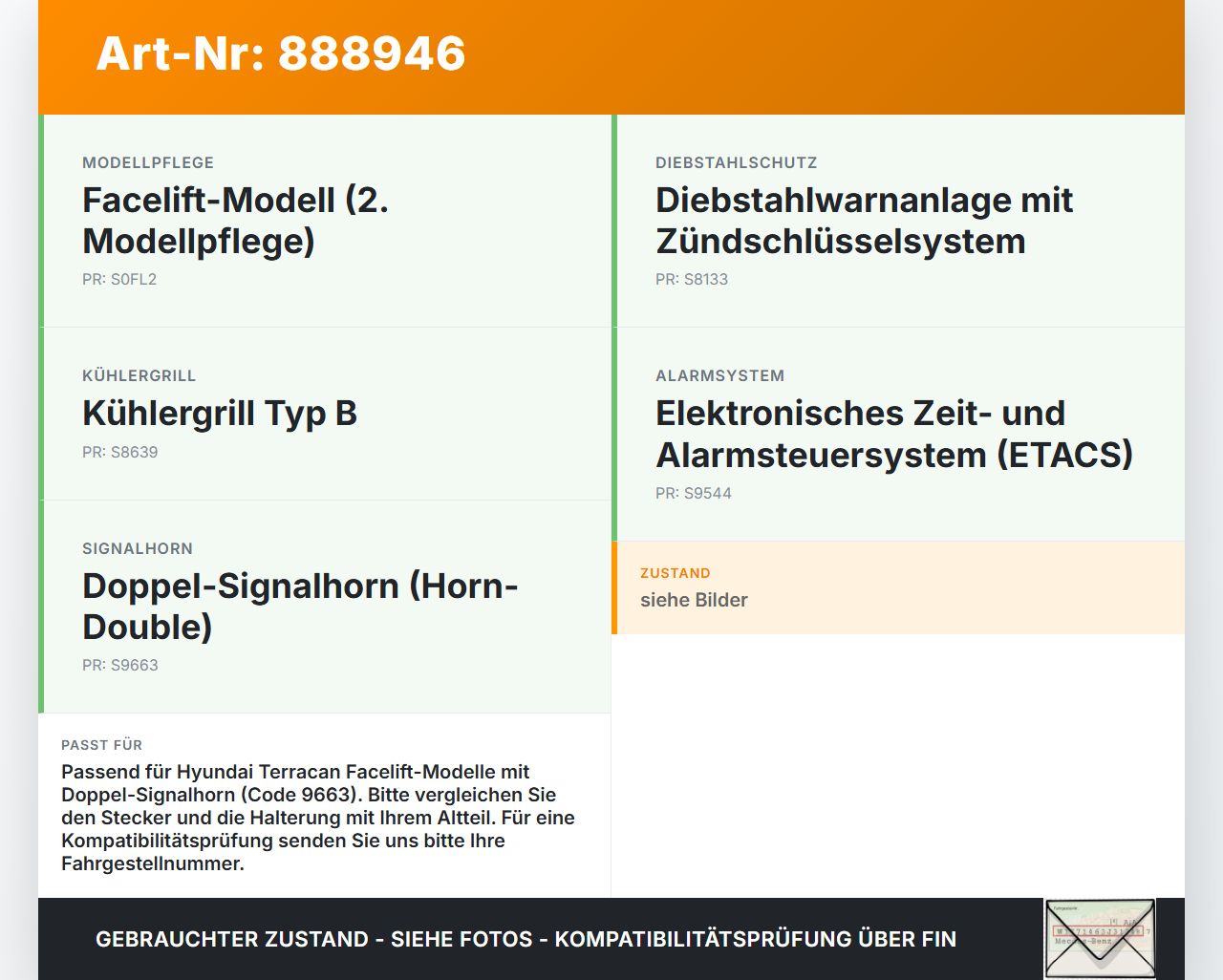 Hyundai Terracan 04-06 Hupe Signalhorn Tieftöner Hyundai Terracan 04-06 30.03.2006 96650H1000 gebraucht Vorschau 3