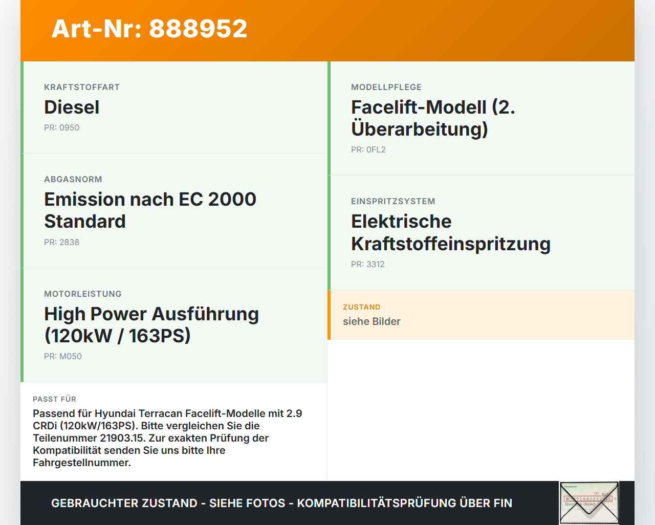 Hyundai Terracan 04-06 2,9 120KW Magnetventil Hyundai Terracan 04-06 30.03.2006 21903.15 gebraucht Vorschau 3