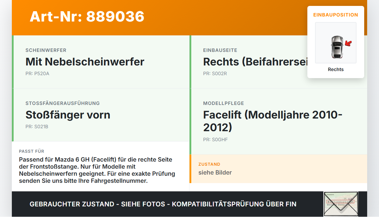 Mazda 6 GH 08-12 Blende für Nebelscheinwerfer Stoßstange Rechts Mazda 6 GH 08-12 31.05.2010 GDK5-50C11 gebraucht Vorschau 3