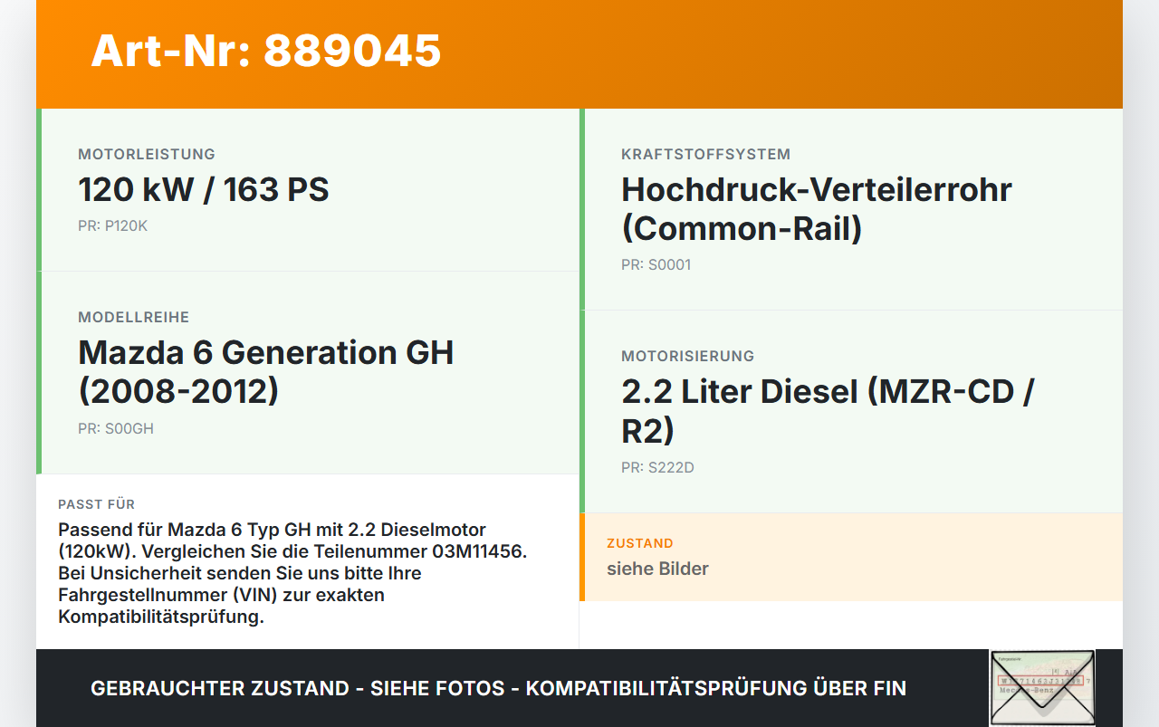 Mazda 6 GH 08-12 2,2d 120KW Verteilerrohr für Hochdruck Verteiler Mazda 6 GH 08-12 31.05.2010 03M11456 gebraucht Vorschau 3