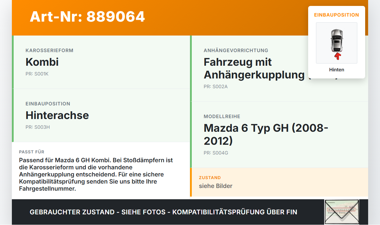 Mazda 6 GH 08-12 Kombi Stossdämpfer Hinten Mazda 6 GH 08-12 31.05.2010 gebraucht Vorschau 3