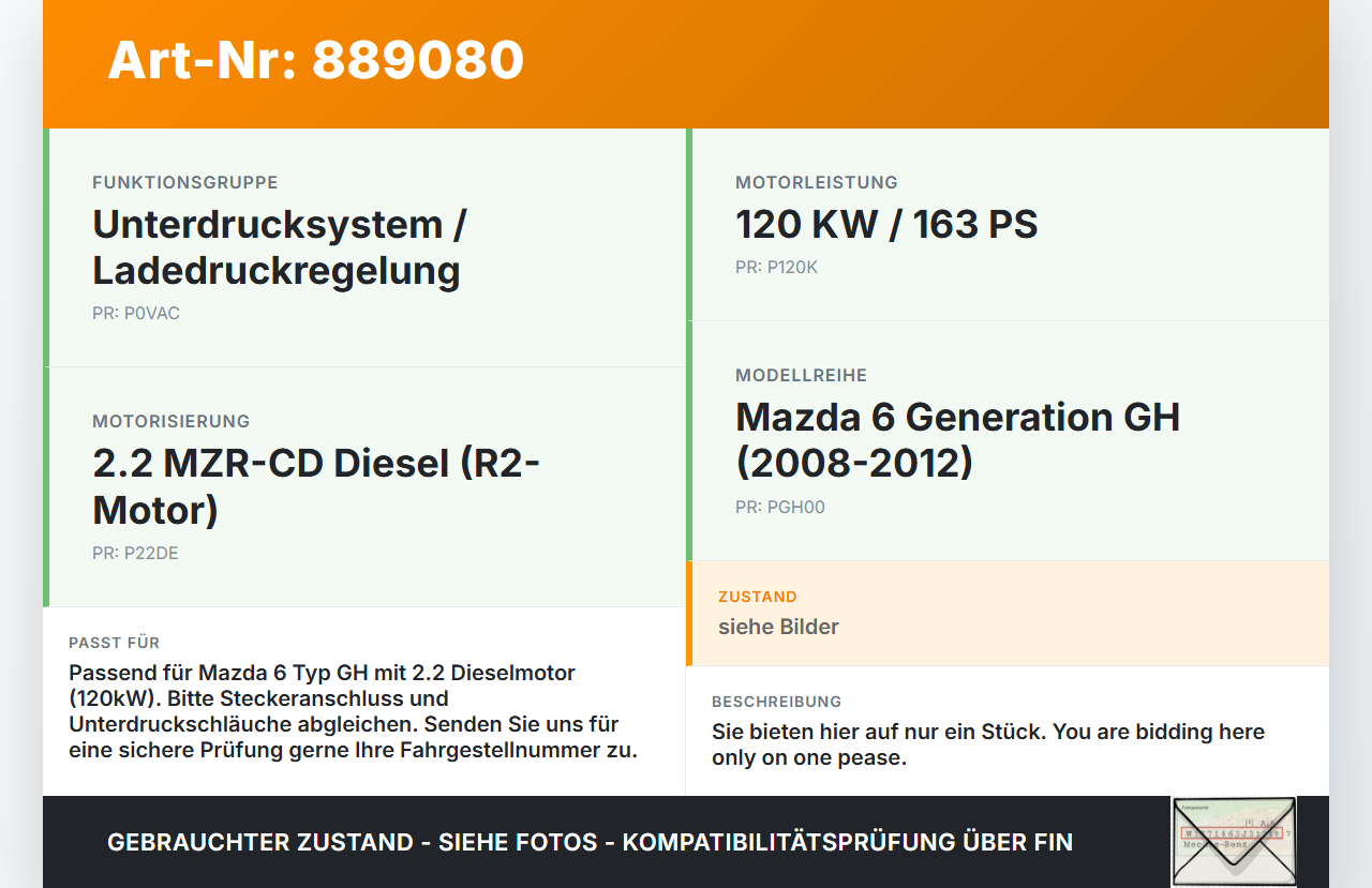Mazda 6 GH 08-12 2,2d 120KW Magnetventil Unterdruckventil Druckwandler Mazda 6 GH 08-12 31.05.2010 gebraucht Vorschau 3