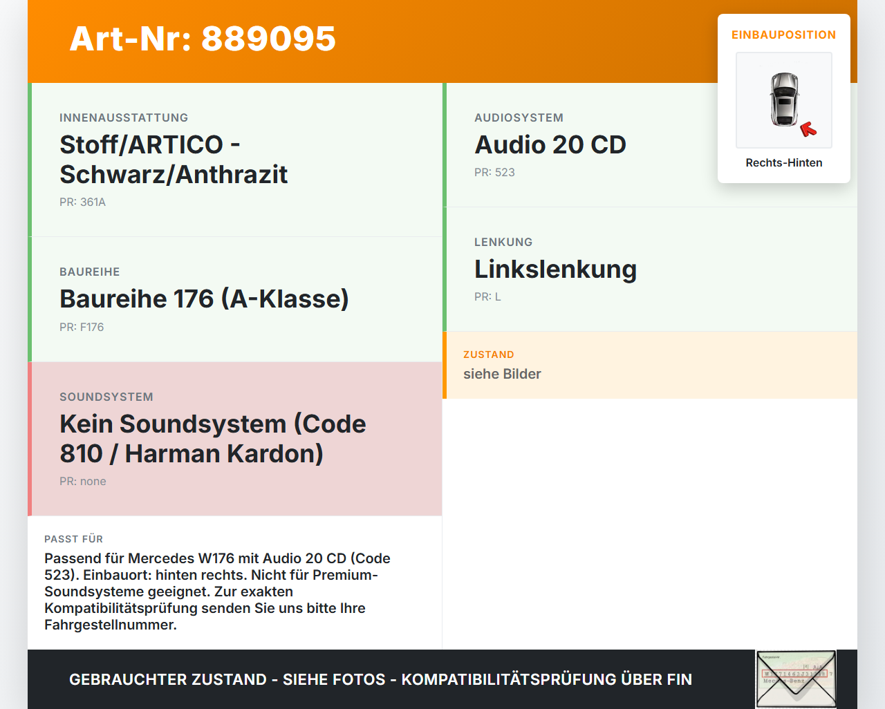 Mercedes W176 A180 12-15 Lautsprecher Rechts Hinten Mercedes W176 A180 12-15 31.10.2013 A2468200100 A2468200602... Vorschau 3