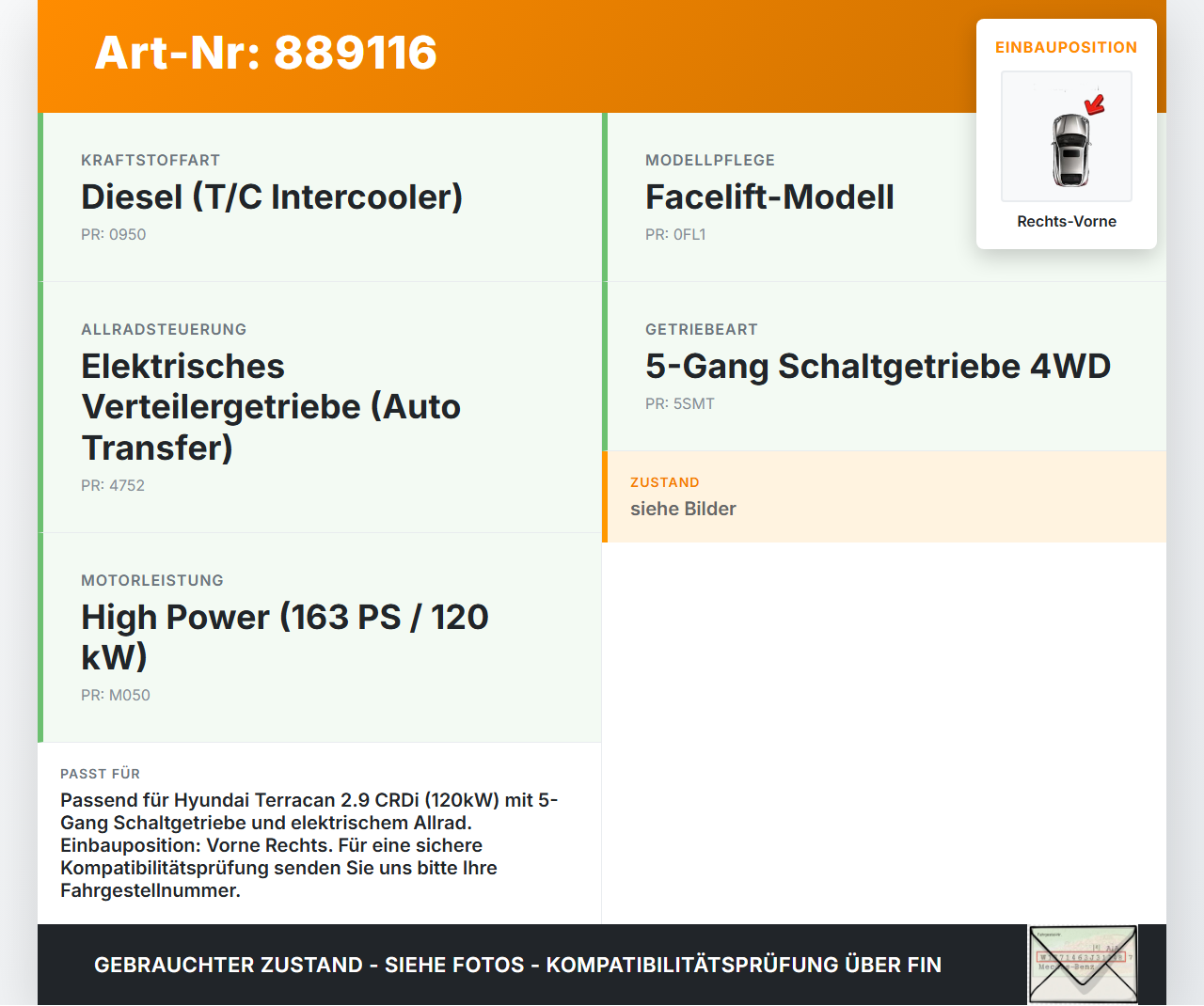 Hyundai Terracan 04-06 2,9 120KW Verlängerung Zwischenwelle für Antriebswelle Rechts Vorne Hyundai Terracan 04-06... Vorschau 3
