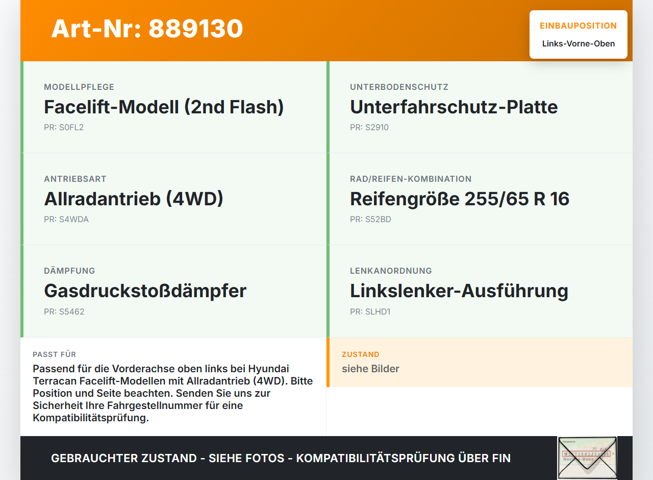 Hyundai Terracan 04-06 Querlenker Links Vorne Oben Hyundai Terracan 04-06 30.03.2006 54411H-1100 gebraucht Vorschau 3