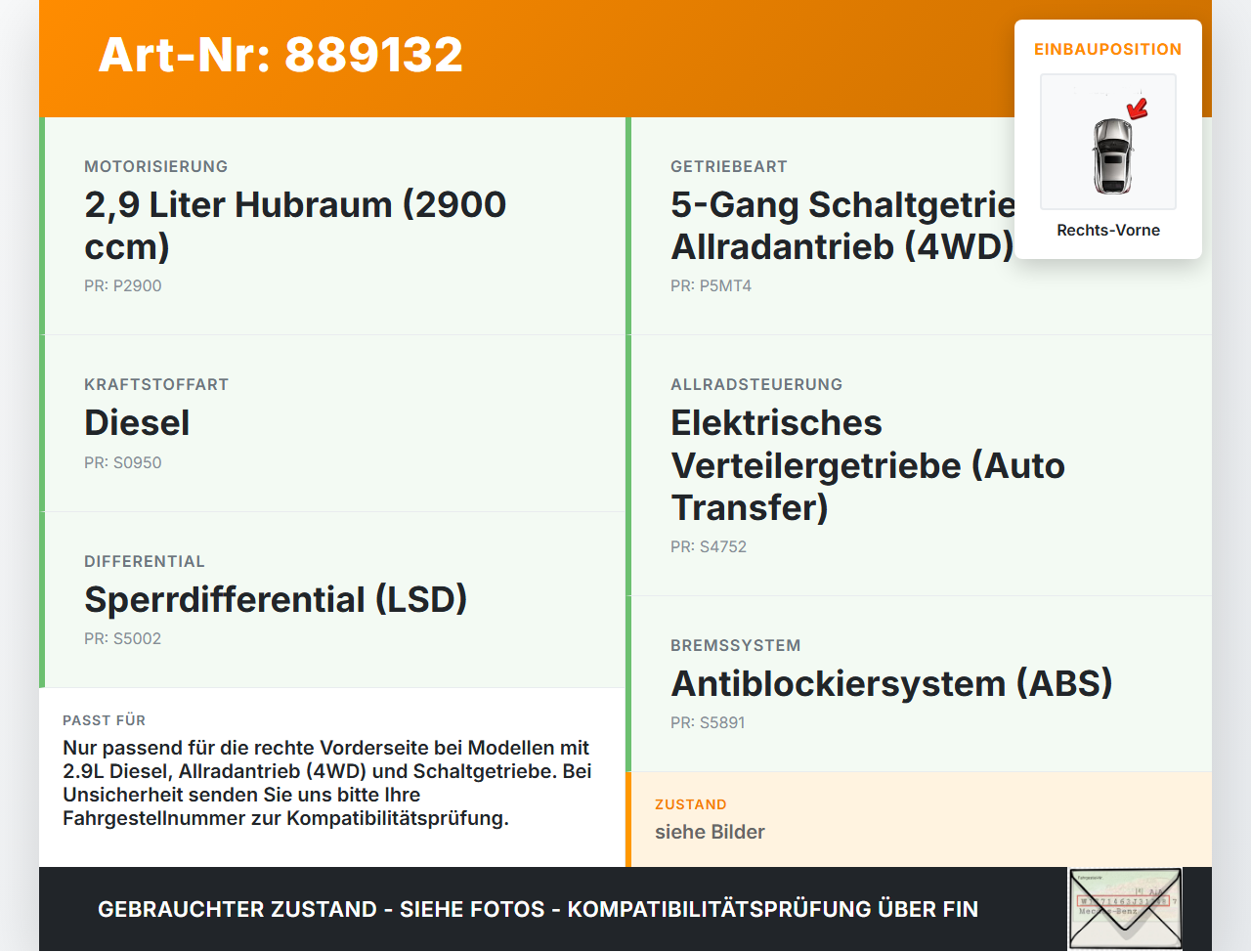 Hyundai Terracan 04-06 2,9 120KW Antriebswelle Gelenkwelle Rechts Vorne Hyundai Terracan 04-06 30.03.2006... Vorschau 3