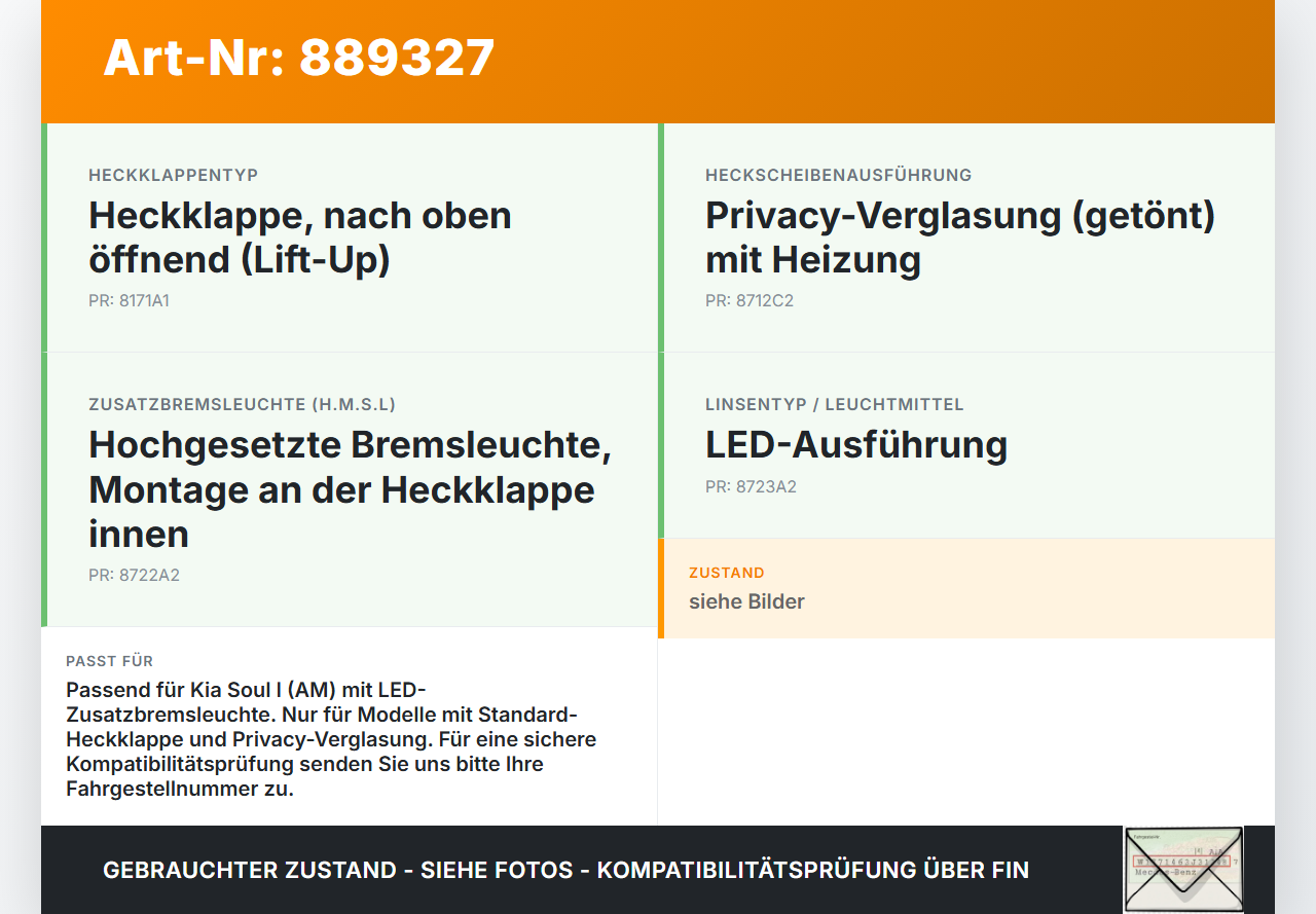 Kia Soul I AM 08-11 Bremslicht 3te Bremsleuchte für Klappe Kia Soul I AM 08-11 16.01.2009 927012K010 gebraucht Vorschau 3