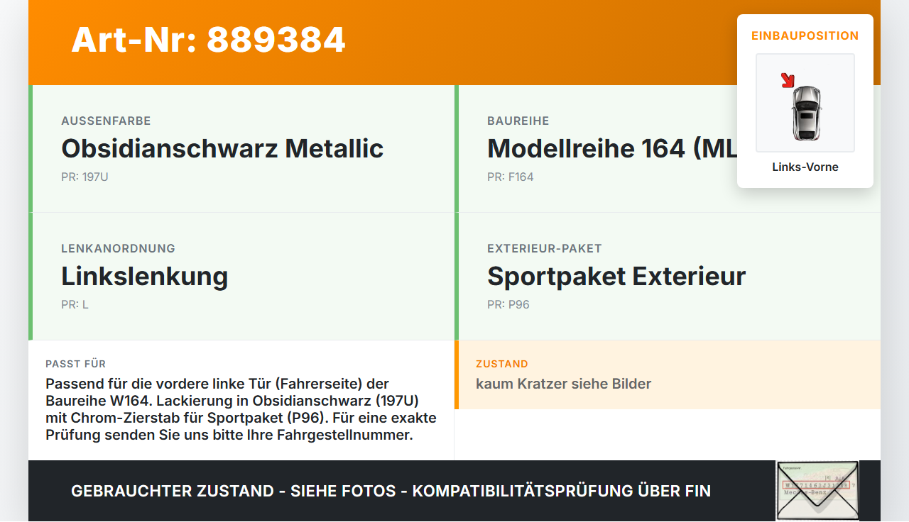 Mercedes W164 ML420 05-09 Türleiste Beplankung mit Chrom Zierstab Links Vorne 197 Mercedes W164 ML420 05-09... Vorschau 3