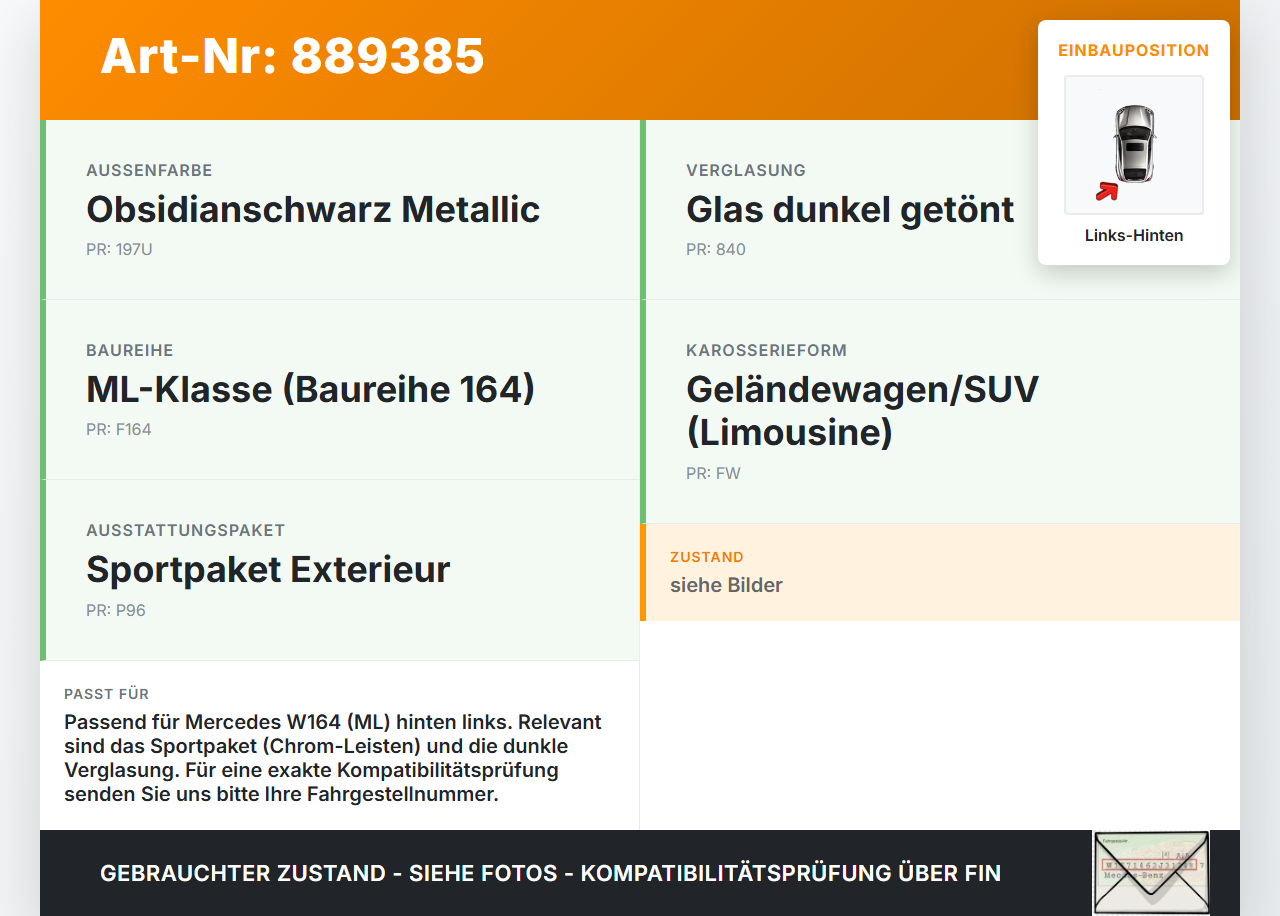 Mercedes W164 ML420 05-09 Tür Leiste Scheibendichtung Links Hinten Mercedes W164 ML420 05-09 17.02.2006 A1646905580... Vorschau 3