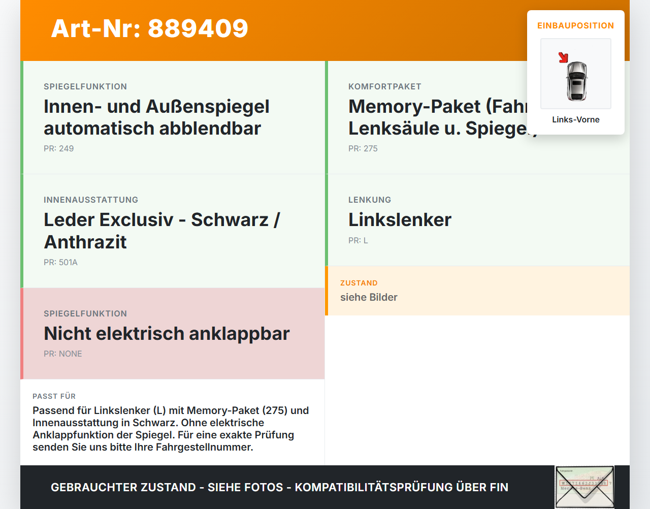 Mercedes W164 ML420 05-09 Fensterheberschalter Schalter Links Vorne Spiegelverstellung Mercedes W164 ML420 05-09... Vorschau 3