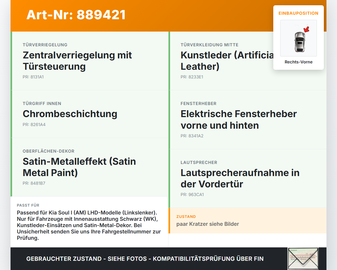 Kia Soul I AM 08-11 Türverkleidung Türpappe Rechts Vorne Kia Soul I AM 08-11 16.01.2009 82302-2K430FDG gebraucht Vorschau 3