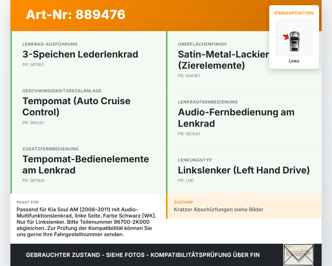 Kia Soul I AM 08-11 Lenkradschalter Multifunktionstasten Schalter für Lenkrad Links Kia Soul I AM 08-11 16.01.2009... Vorschau 3