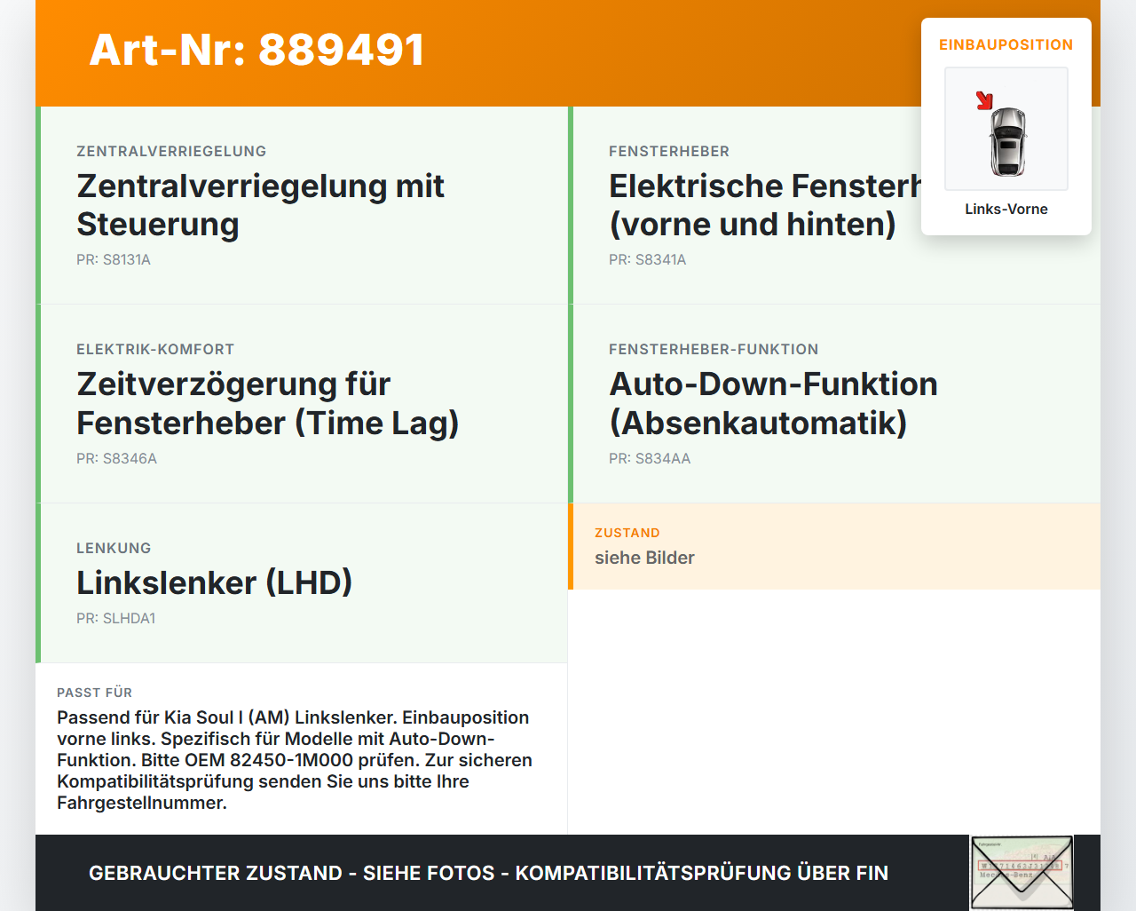 Kia Soul I AM 08-11 Fensterhebermotor Links Vorne Kia Soul I AM 08-11 16.01.2009 824501M000 82450-1M000 262100-4700... Vorschau 3