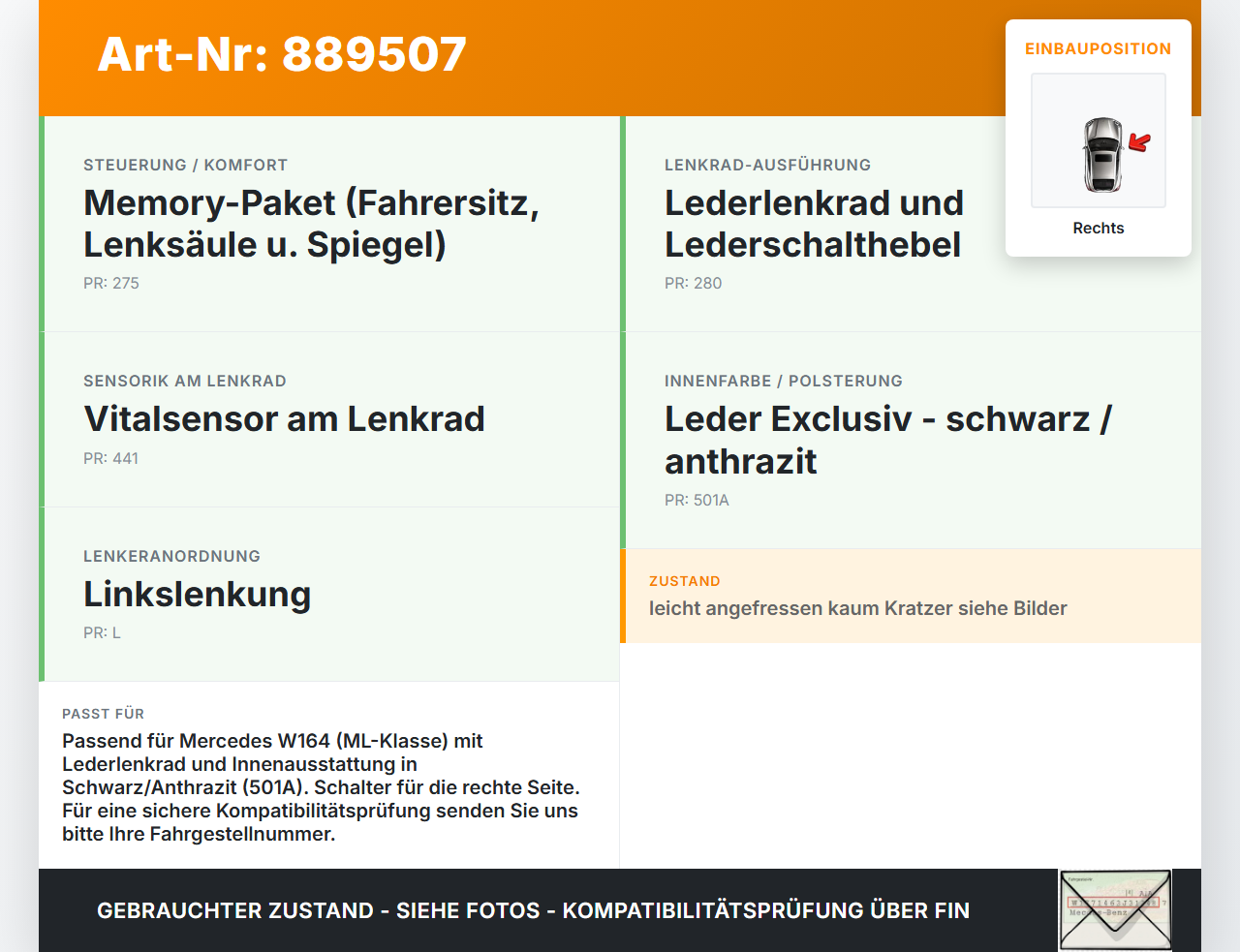 Mercedes W164 ML420 05-09 Lenkradschalter Multifunktionstasten Lenkrad Schalter Rechts Mercedes W164 ML420 05-09... Vorschau 3