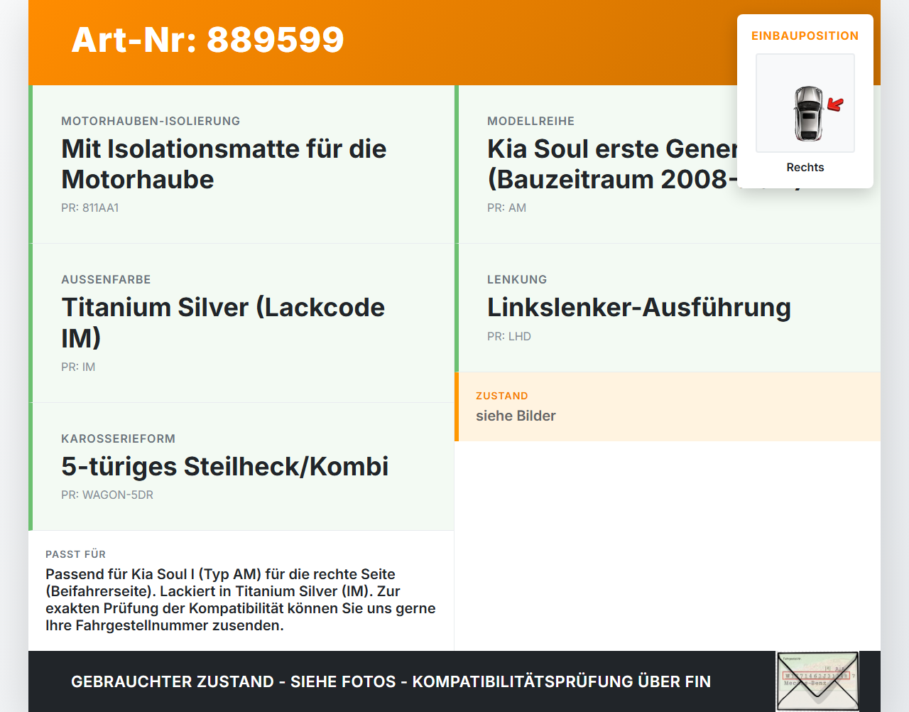 Kia Soul I AM 08-11 Scharnier für Motorhaube Motorhaubenscharnier Rechts Kia Soul I AM 08-11 16.01.2009 791202K000... Vorschau 3