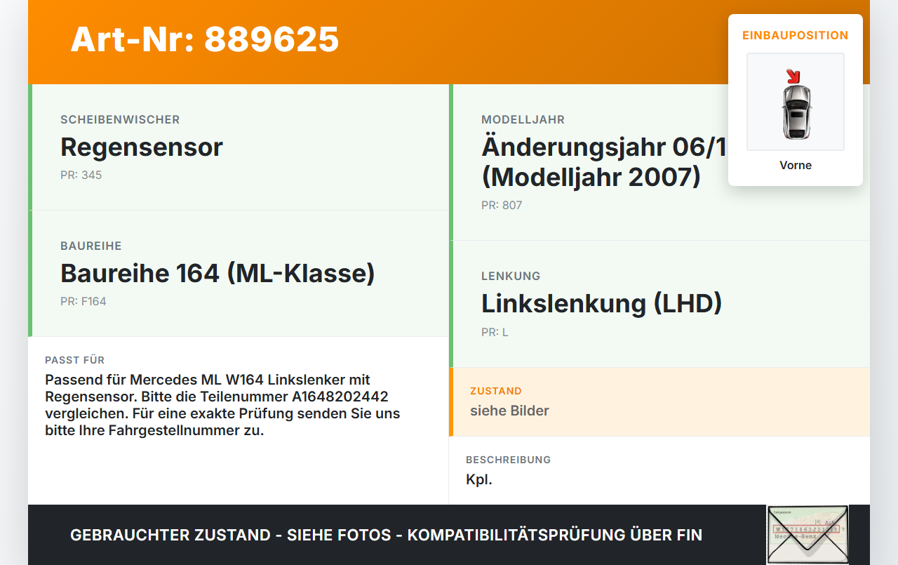 Mercedes W164 ML420 05-09 Wischermotor m. Wischergestänge Vorne Mercedes W164 ML420 05-09 17.02.2006 A1648202442... Vorschau 3