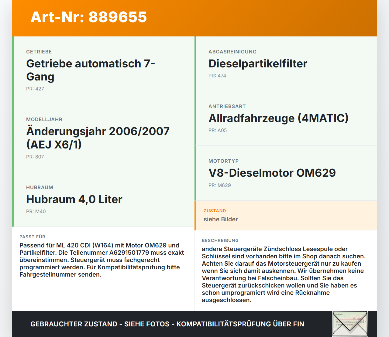 Mercedes W164 ML420 05-09 CDI 4,0 225KW Motor Steuergerät ECU Motorsteuergerät Mercedes W164 ML420 05-09 17.02.2006... Vorschau 3