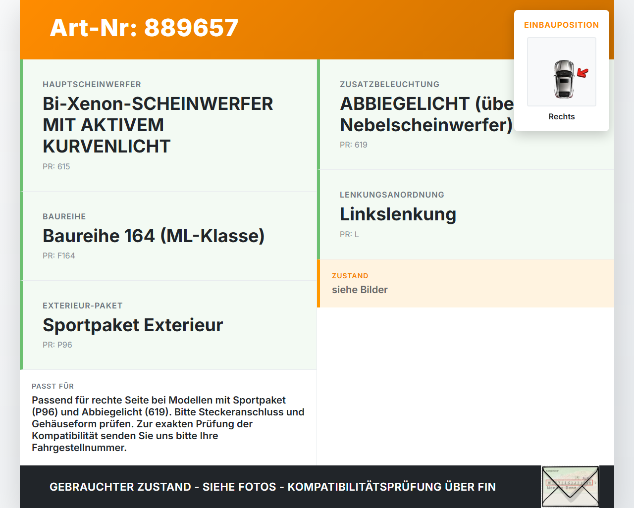 Mercedes W164 ML420 05-09 Nebelscheinwerfer Stoßstange Rechts orig. Mercedes W164 ML420 05-09 17.02.2006... Vorschau 3