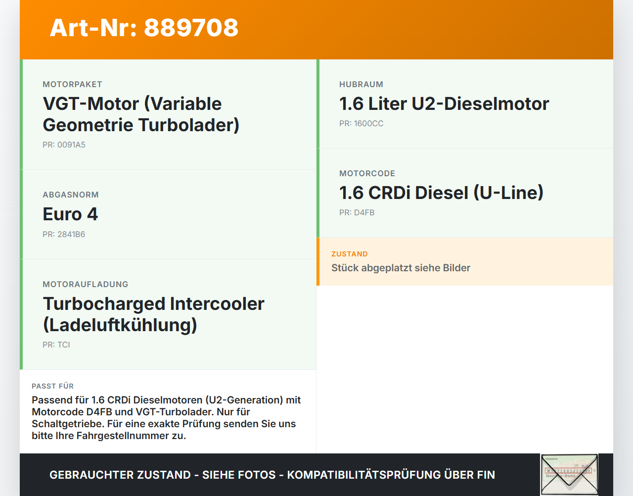 Kia Soul I AM 08-11 CRDI 1,6 85KW D4FB R49D Riemenscheibe Kia Soul I AM 08-11 16.01.2009 252212A200 gebraucht Vorschau 3