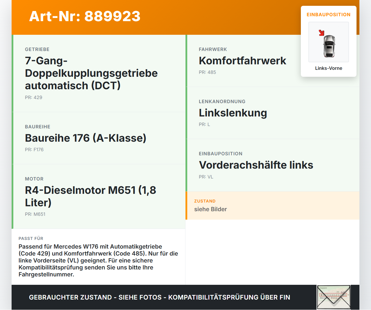 Mercedes W176 A180 12-15 CDI 1,5 80KW Antriebswelle Gelenkwelle Gelenksatz Links Vorne Mercedes W176 A180 12-15... Vorschau 3