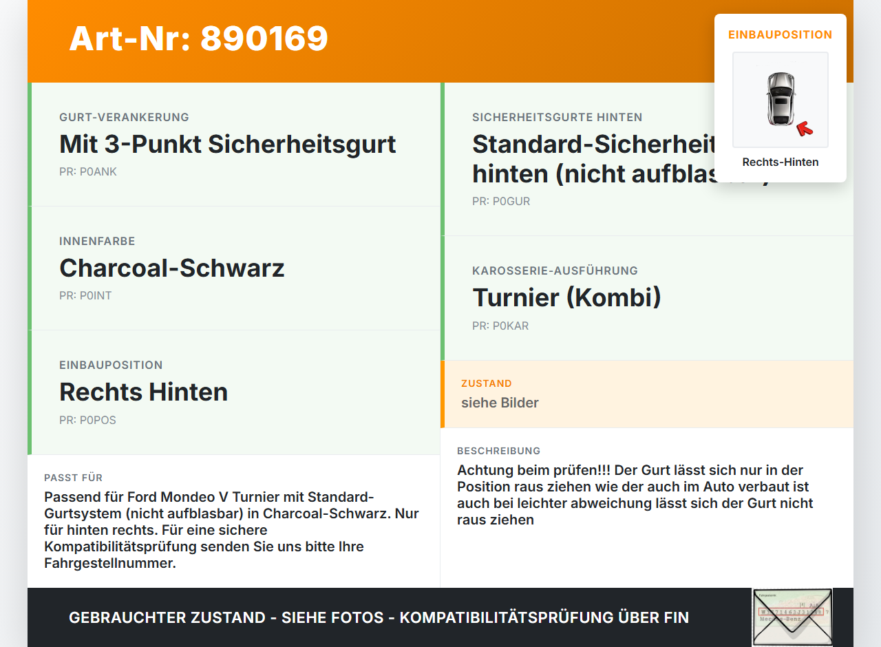Ford Mondeo V BA7 CF 14-19 Kombi Gurt Sicherheitsgurt Rechts Hinten Ford Mondeo V BA7 CF 14-19 16.12.2016... Vorschau 3