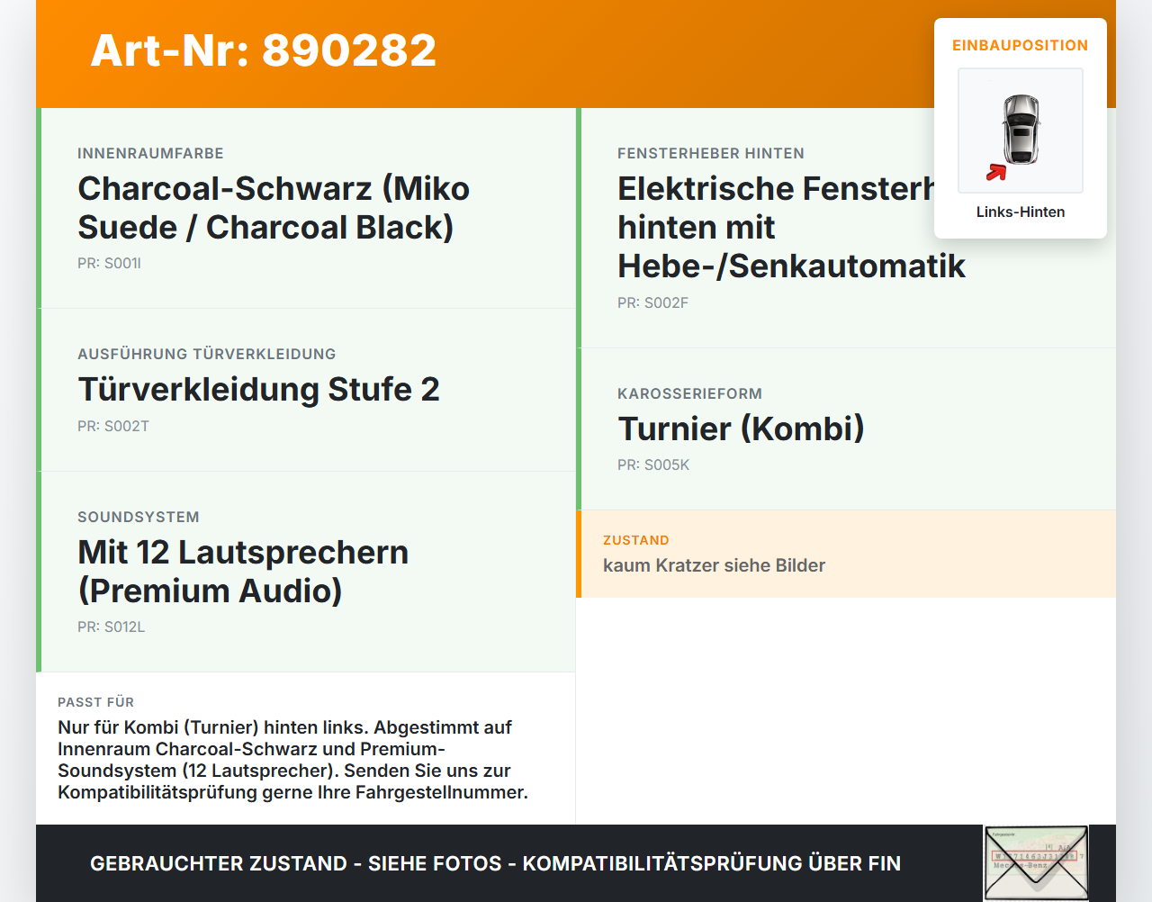 Ford Mondeo V BA7 CF 14-19 Kombi Türverkleidung Türpappe Links Hinten Ford Mondeo V BA7 CF 14-19 16.12.2016 gebraucht Vorschau 3