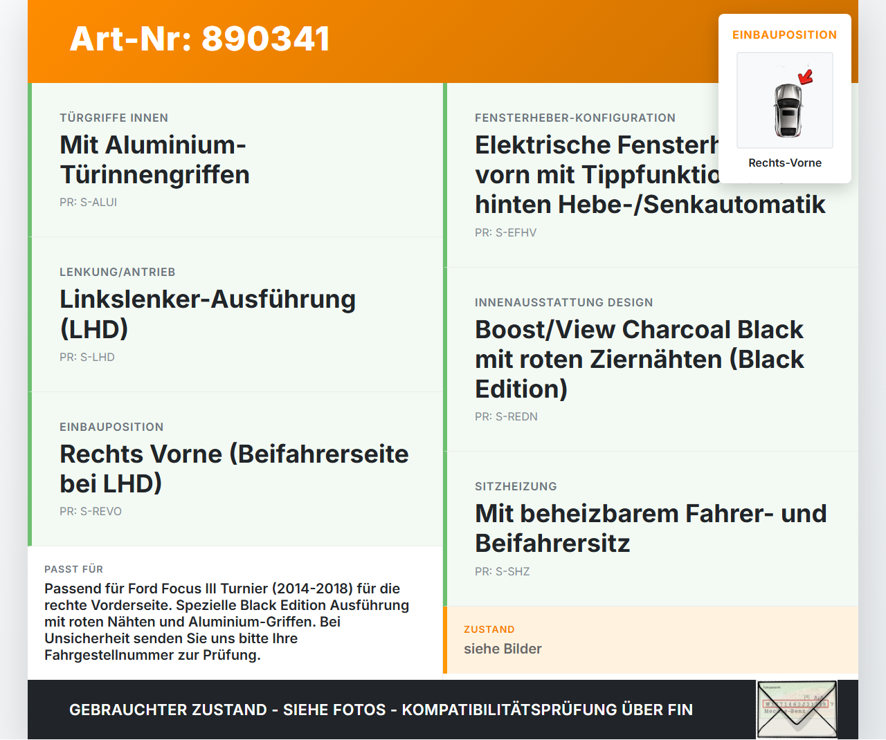 Ford Focus III 14-18 Kombi Türverkleidung Türpappe Rechts Vorne Ford Focus III 14-18 07.09.2016 F1EB-A23942-LE1F50... Vorschau 3