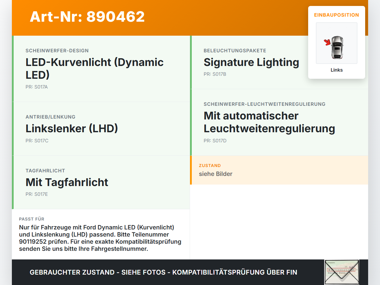 Ford Mondeo V BA7 CF 14-19 TDCi 2,0 132KW LED Leuchtmittel Platine für Scheinwerfer Links Ford Mondeo V BA7 CF... Vorschau 3