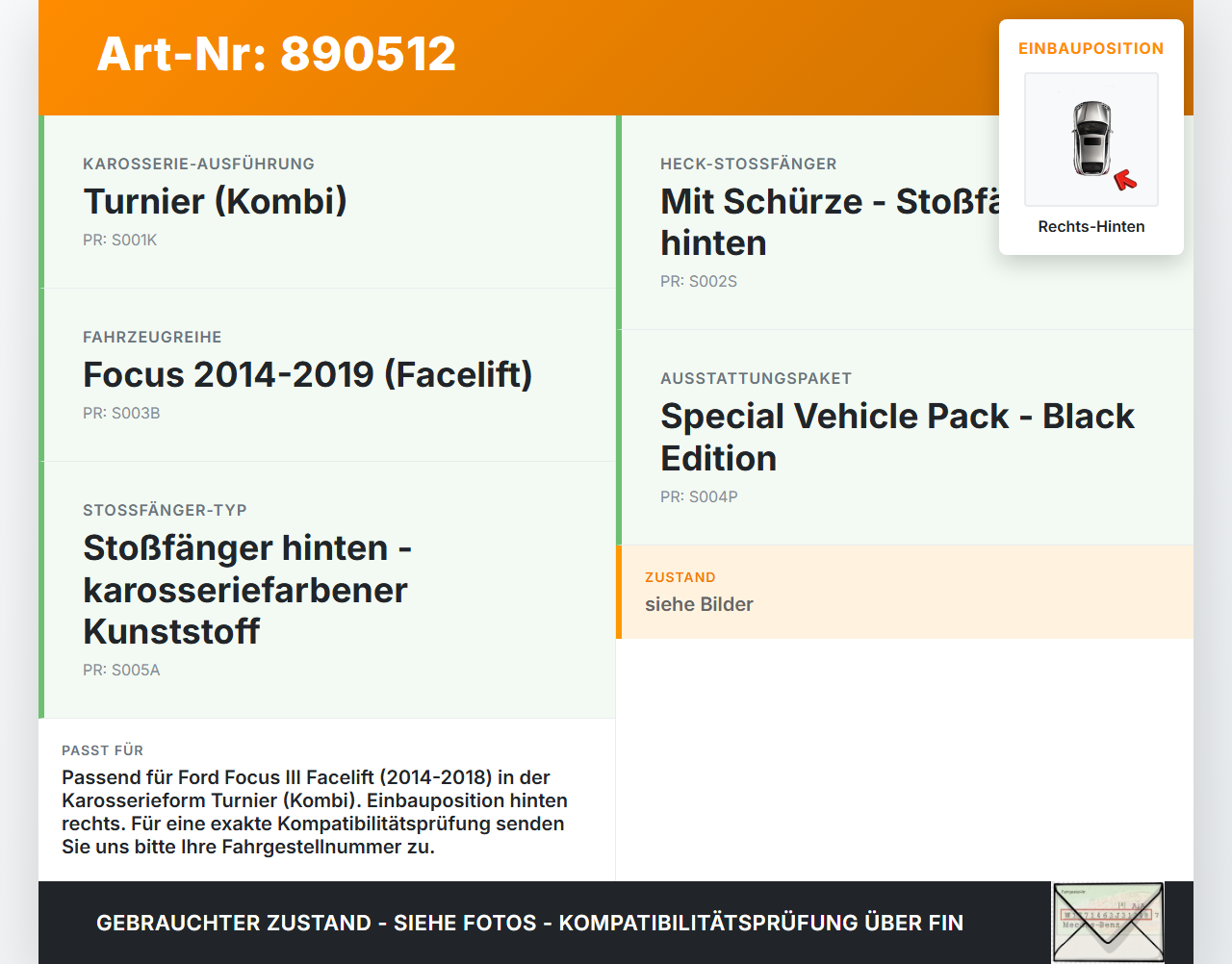 Ford Focus III 14-18 Kombi Halter Träger Aufnahme Führung für Stoßstange Rechts Hinten Ford Focus III 14-18... Vorschau 3