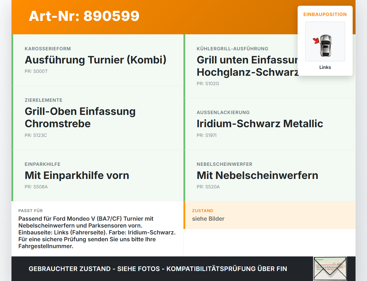 Ford Mondeo V BA7 CF 14-19 Frontblende Aufnahme für Nebelscheinwerfer Links Ford Mondeo V BA7 CF 14-19 16.12.2016... Vorschau 3