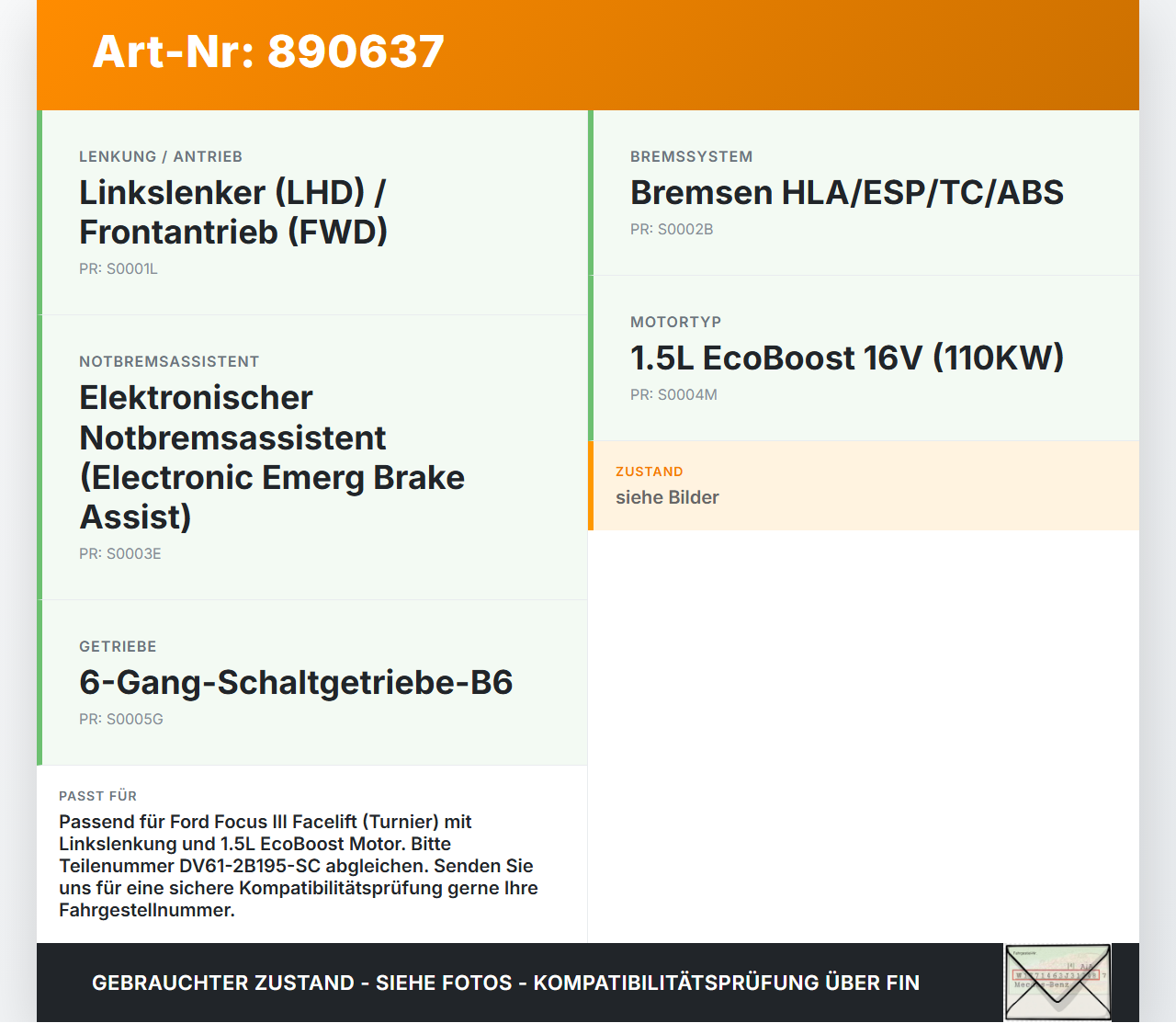 Ford Focus III 14-18 1,5 110KW Bremskraftverstärker Ford Focus III 14-18 07.09.2016 DV61-2B195-SC 03.7862-1955.4... Vorschau 3
