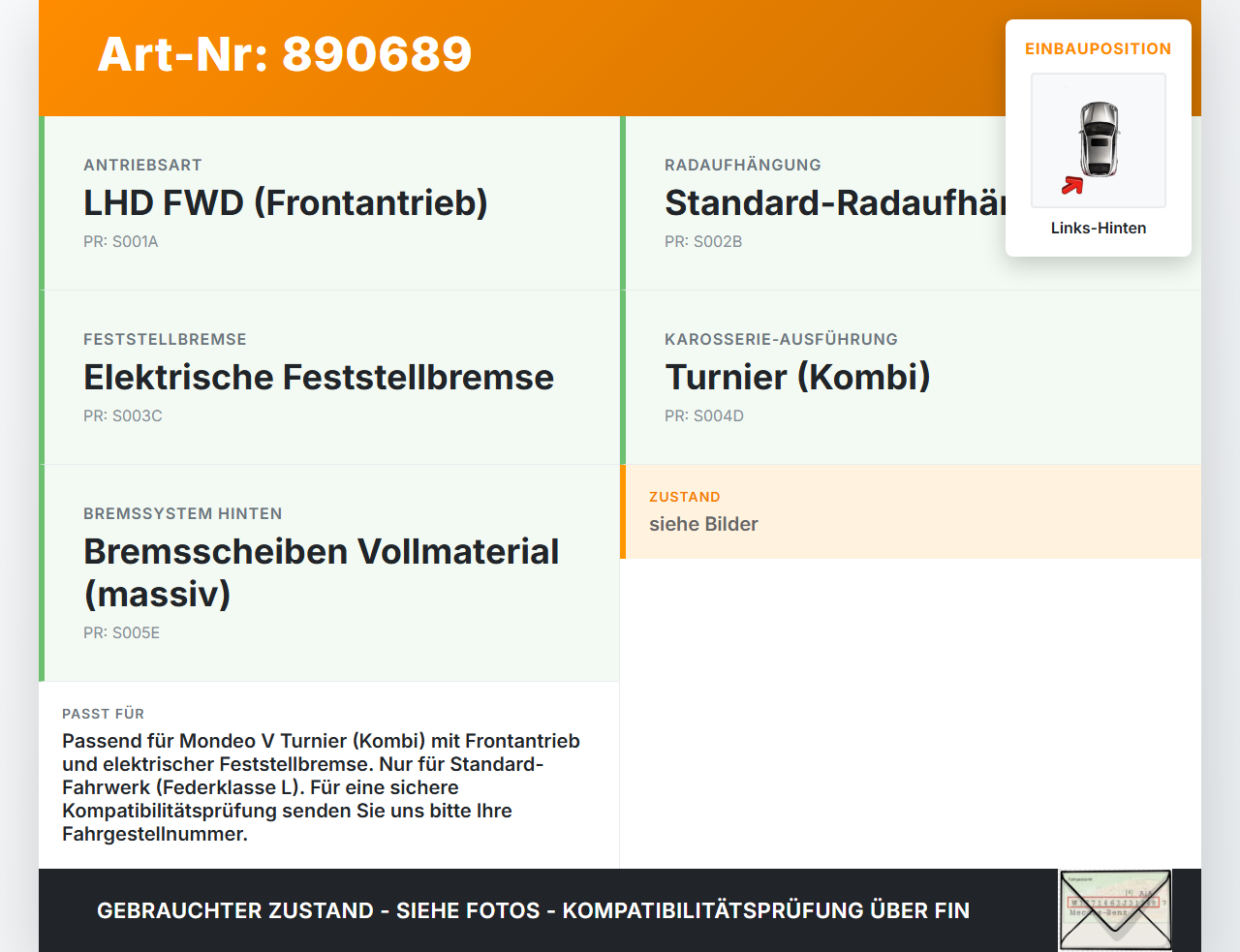 Ford Mondeo V BA7 CF 14-19 Kombi TDCi 2,0 132KW Achsschenkel Radnabe Links Hinten Ford Mondeo V BA7 CF 14-19... Vorschau 3