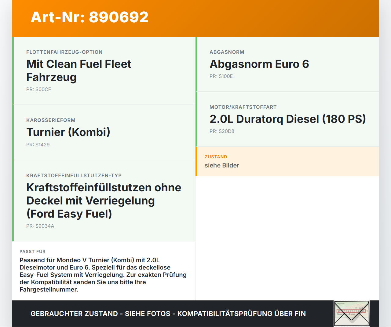 Ford Mondeo V BA7 CF 14-19 TDCi 2,0 132KW Tankstutzen Tank Ford Mondeo V BA7 CF 14-19 16.12.2016 DG93-9034-HG... Vorschau 3