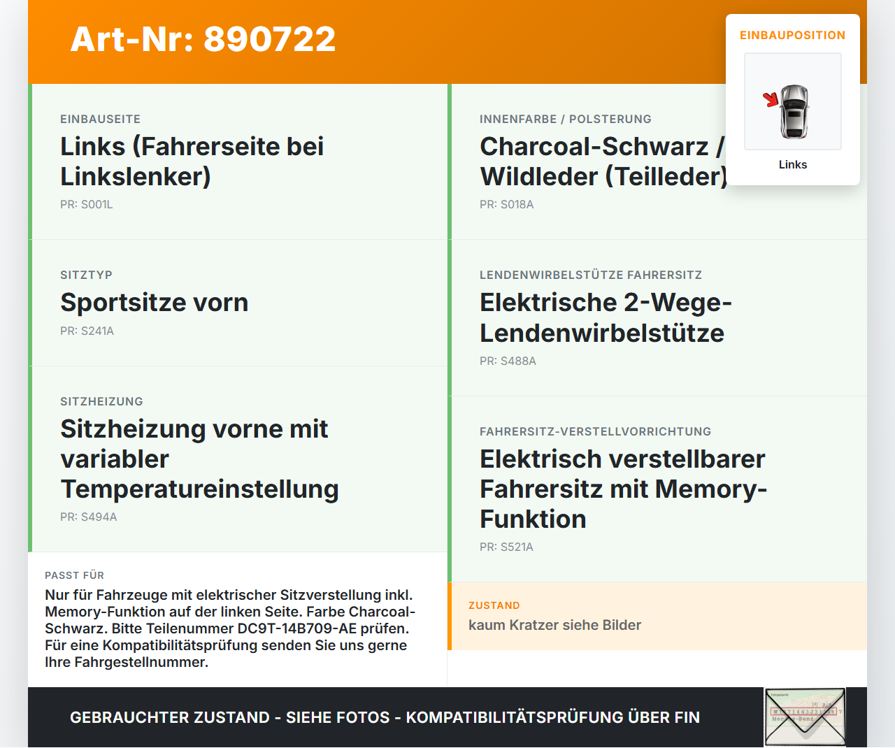 Ford Mondeo V BA7 CF 14-19 Schalter Links für Sitzverstellung Ford Mondeo V BA7 CF 14-19 16.12.2016... Vorschau 3