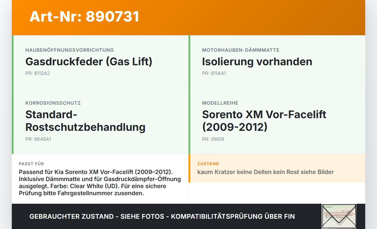 Kia Sorento XM 09-12 Motorhaube Frontklappe Haube UD Kia Sorento XM 09-12 20.04.2011 66400-2P000 gebraucht Vorschau 3