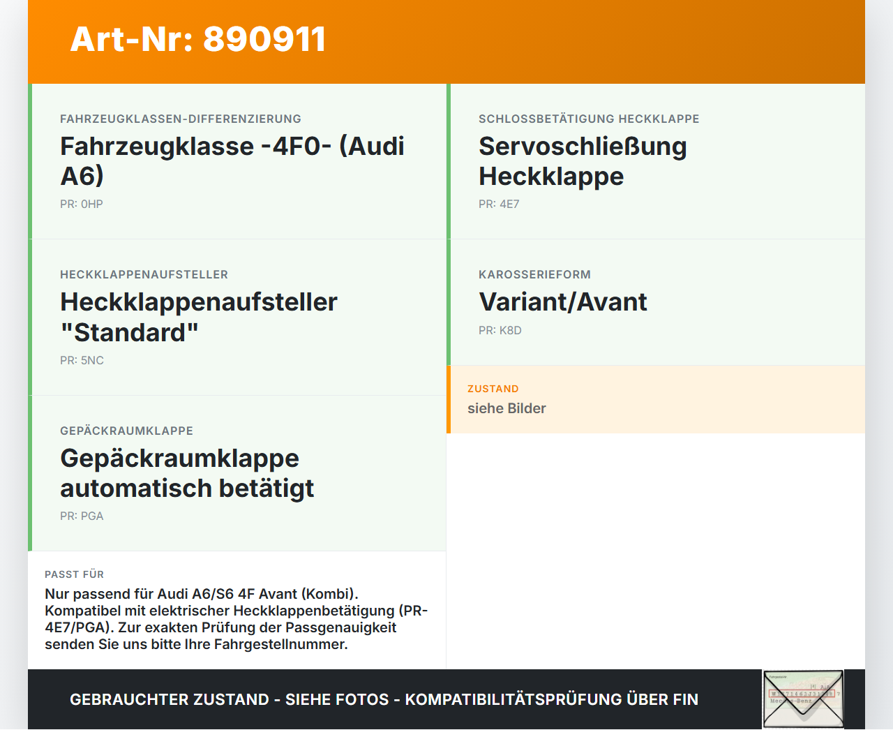 Audi A6 4F C6 04-08 Kombi Dichtung Rahmen für Heckklappe Kofferraum Audi A6 4F C6 04-08 30.11.2006 4F9827705E gebraucht Vorschau 3