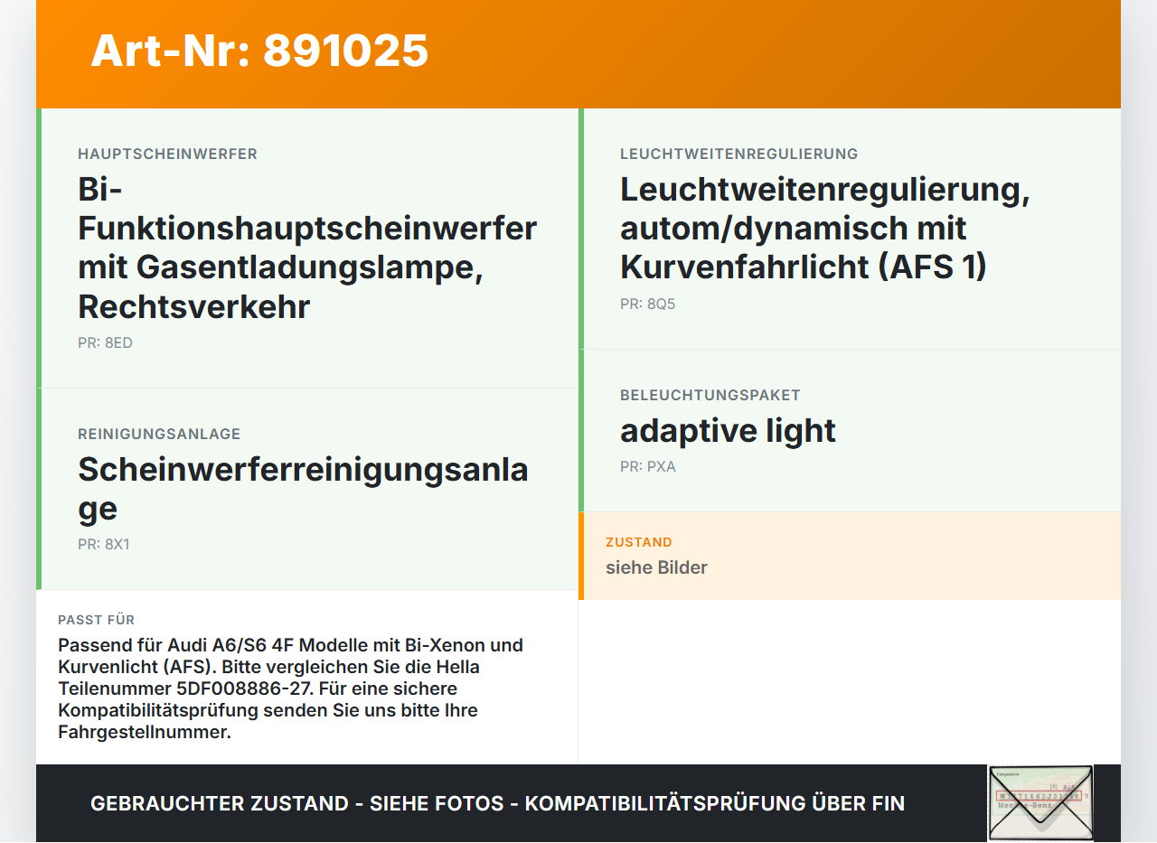 Audi A6 4F C6 04-08 Steuergerät ECU Modul LWR AFS SG Audi A6 4F C6 04-08 30.11.2006 4L0907357 5DF008886-27 gebraucht Vorschau 3