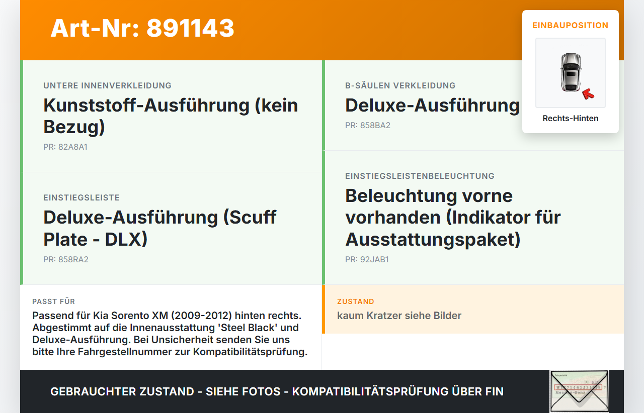 Kia Sorento XM 09-12 Einstiegsleiste Rechts Hinten Kia Sorento XM 09-12 20.04.2011 858952P100VA 85895-2P100 gebraucht Vorschau 3