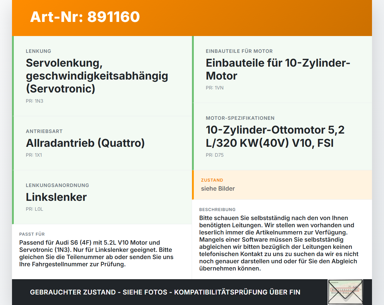 Audi A6 4F C6 04-08 5,2 320KW Servo Schlauch Servoleitung Audi A6 4F C6 04-08 30.11.2006 4F0422887AH gebraucht Vorschau 3